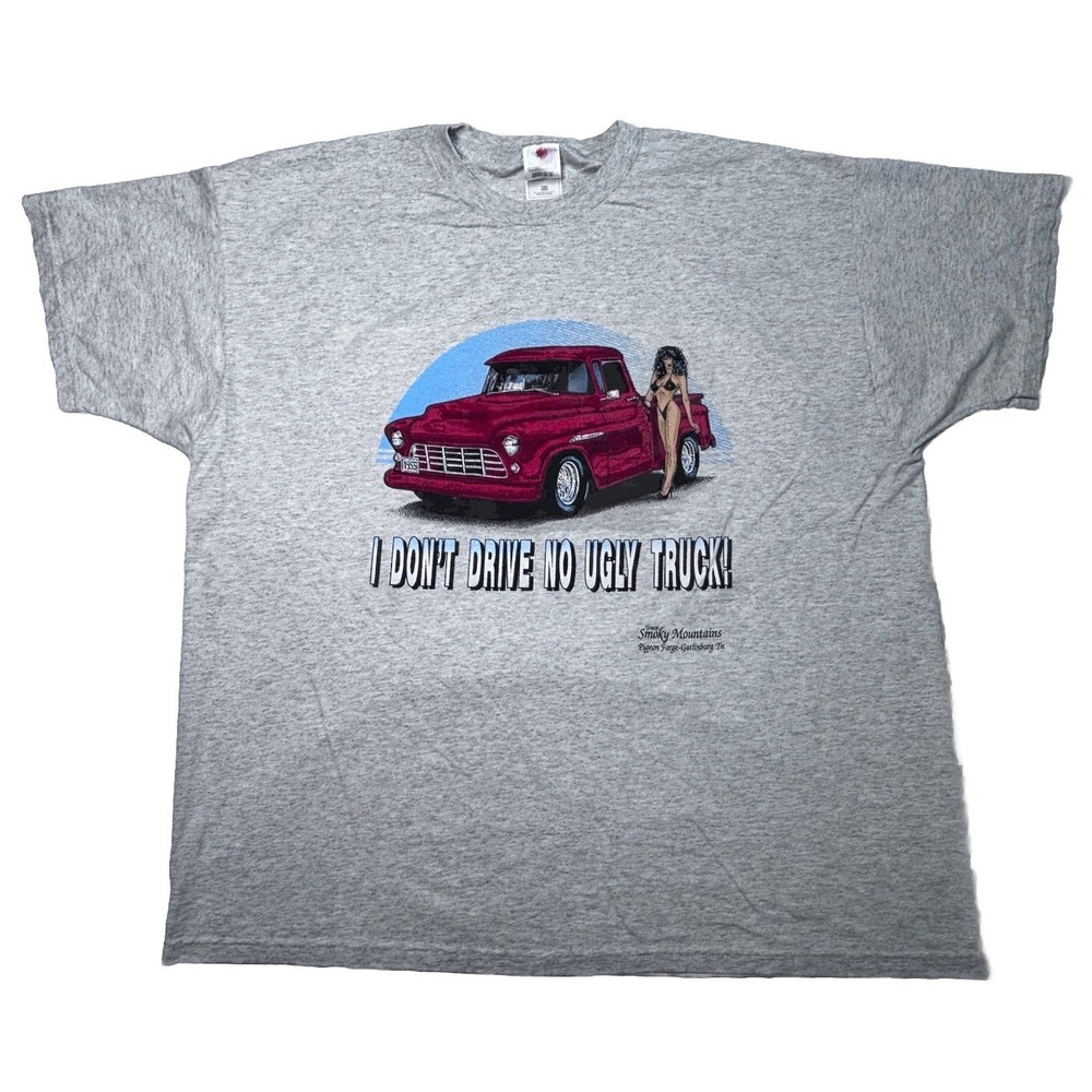 Vintage Y2K Truck Pin Up T Shirt XL Smoky Mountains Pigeon Forge Car Tee